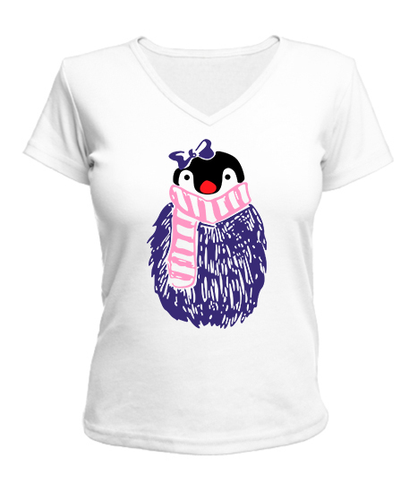Женская футболка с V-образным вырезом Пингвин Новый Год