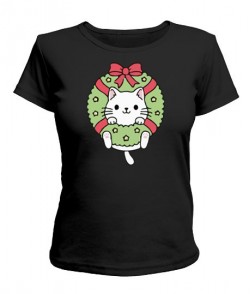 Женская футболка Новогодний кот