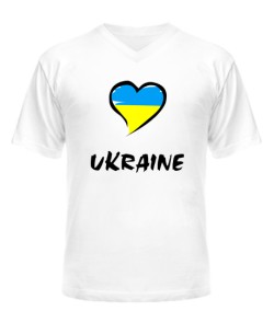 Чоловіча футболка з V-подібним вирізом (Біла XL) Серце Ukraine