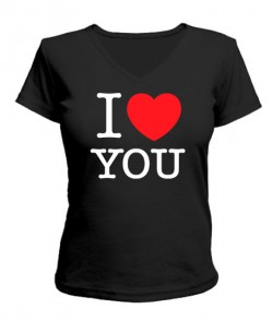 Женская футболка с V-образным вырезом I love you-Вариант 2