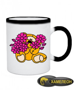 Чашка хамелеон Мишка с цветами