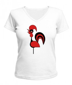 Женская футболка  с V-образным вырезом Огненный петух