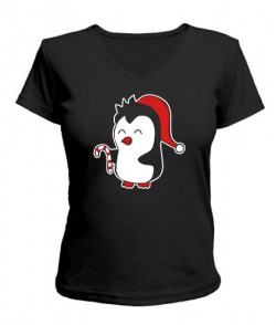 Женская футболка  с V-образным вырезом Пингвиненок Вариант 2