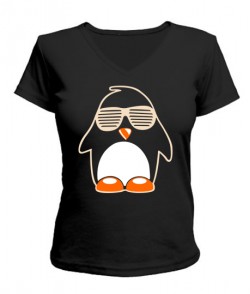 Женская футболка с V-образным вырезом Пингвин