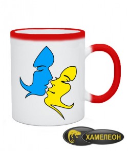Чашка хамелеон Поцелуй (флаг Украины)