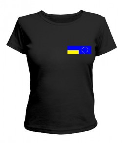 Жіноча футболка Прапор України та Євросоюзу Варіант №1