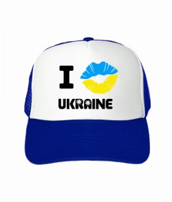 Кепка тракер (сине-белая) I love Ukraine (губы)