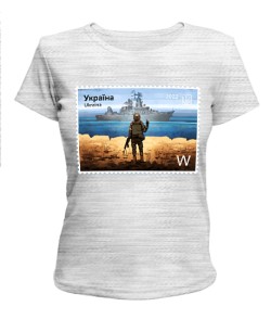 Женская футболка  (серый меланж L) русский корабль №9 (марка)