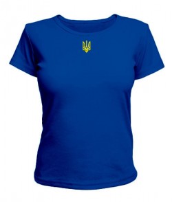 Жіноча футболка (синя S) Герб України [№30]