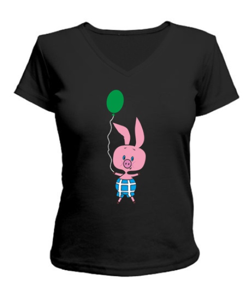 Женская футболка с V-образным вырезом Пятачок новогодний