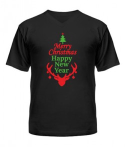Чоловіча футболка з V-подібним вирізом Новий Рік, Різдво-олень