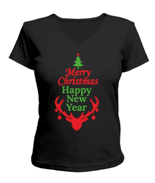Жіноча футболка з V-подібним вирізом Новий Рік, Різдво-олень