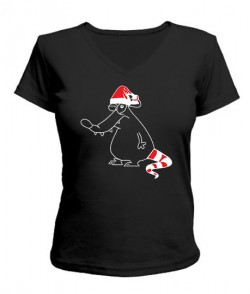 Женская футболка с V-образным вырезом Рождественский Крыс