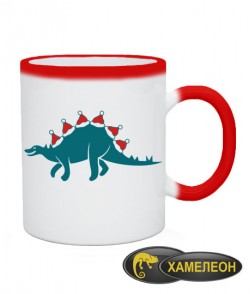 Чашка хамелеон Новогодний динозавр