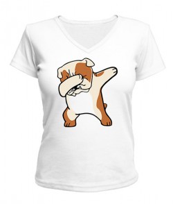 Женская футболка с V-образным вырезом Bulldog (бульдог)