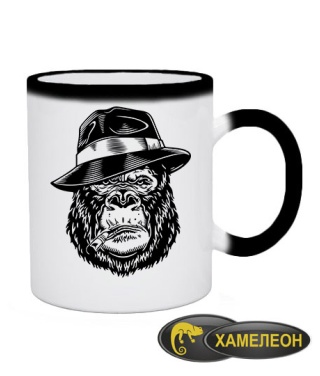Чашка хамелеон Горила в капелюсі