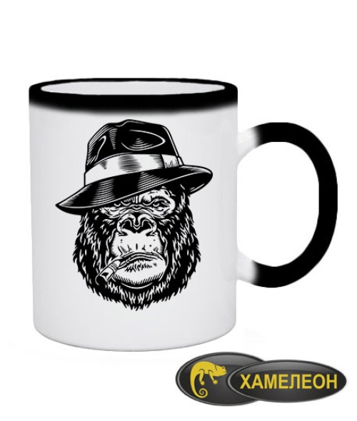 Чашка хамелеон Горилла в шляпе