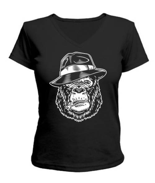 Женская футболка с V-образным вырезом Горилла в шляпе