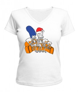 Жіноча футболка з V-подібним вирізом Новорічні Симпсони №7
