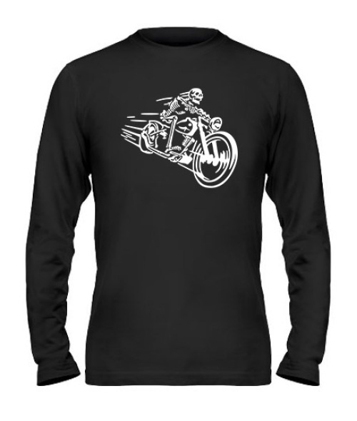 Чоловічий лонгслів скелет на мотоциклі.