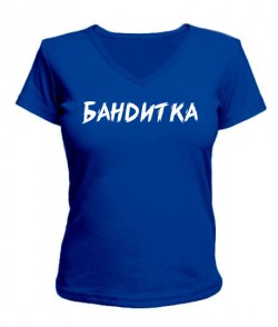 Женская футболка с V-образным вырезом Бандитка