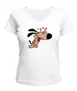 Женская футболка с V-образным вырезом Влюбленный пес