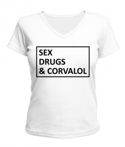 Женская футболка с V-образным вырезом sex drugs